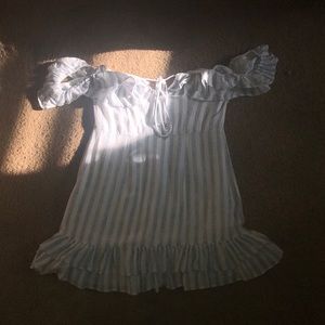 Blue/White Striped Off the Shoulder Dress Size M
